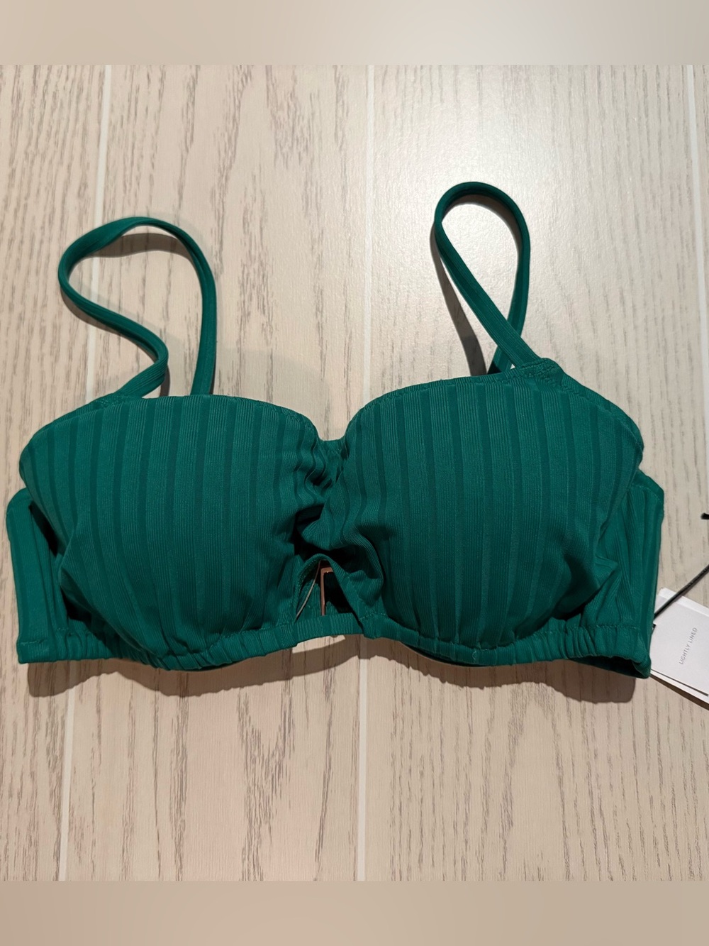 Shade & Shore Green‎ Ribbed Bikini Top 34B Padded Swim NWT